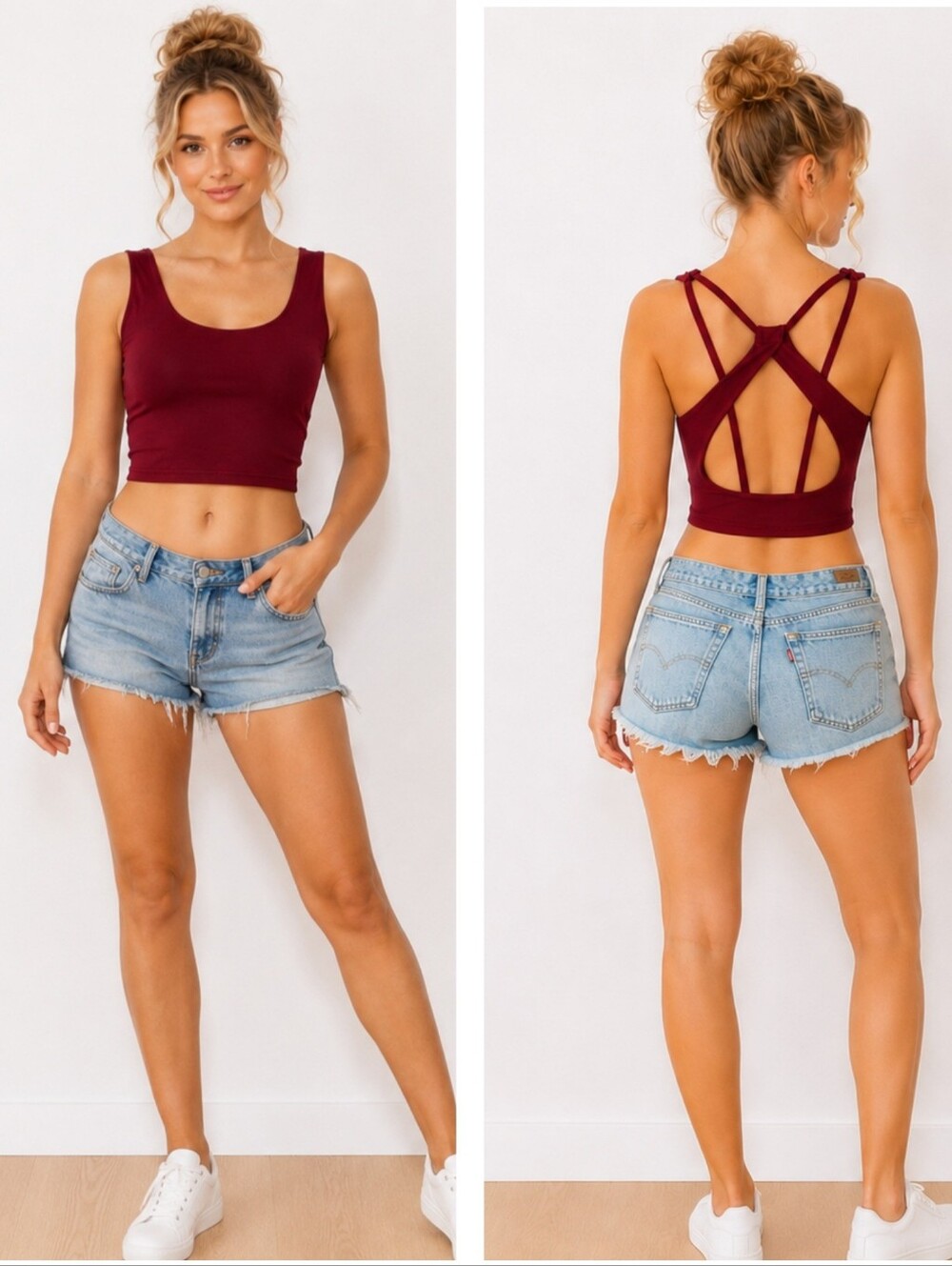 SHEIN Wine Red Strappy Open Back Crop Tank Top Y2K Size L